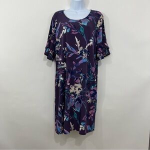 Chico’s Purple Floral Layered Flare Sleevee Shift Dress